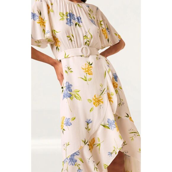 French Connection Cream Floral Belted High-Low Dress Size 6 NWOT - Picture 7 of 13